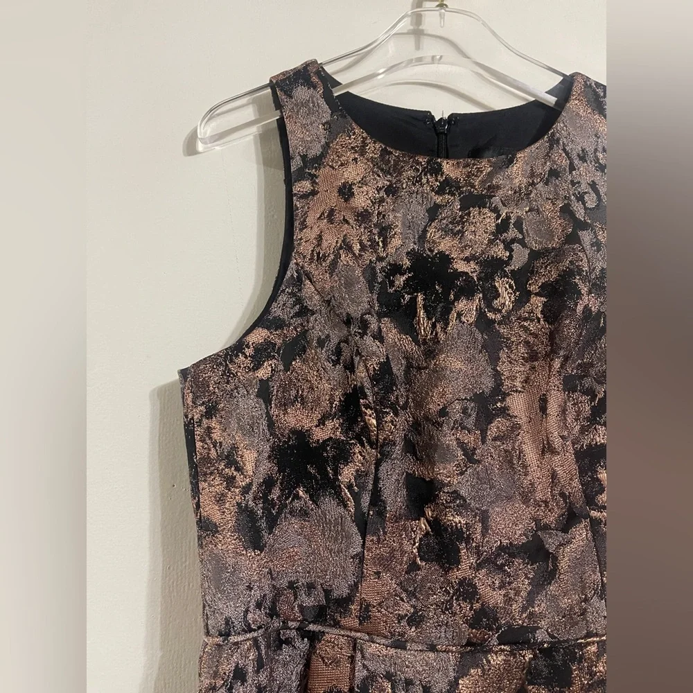 JOHNNY WAS Bronze Metallic Jacquard Sleeveless Pleated Maxi Dress Ball Gown
